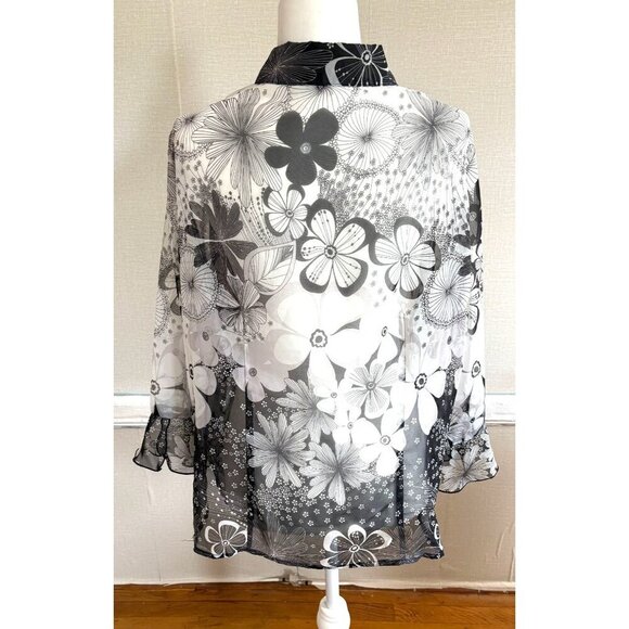 Nicola Women's Black & White Floral Sheer Button-Up Blouse Size 2X - Picture 5 of 8